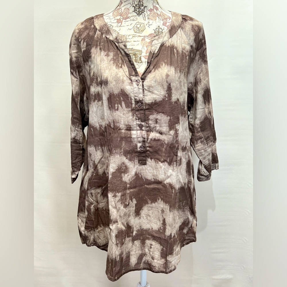 🛍️COLDWATER CREEK brown tie dye tunic top size L.
